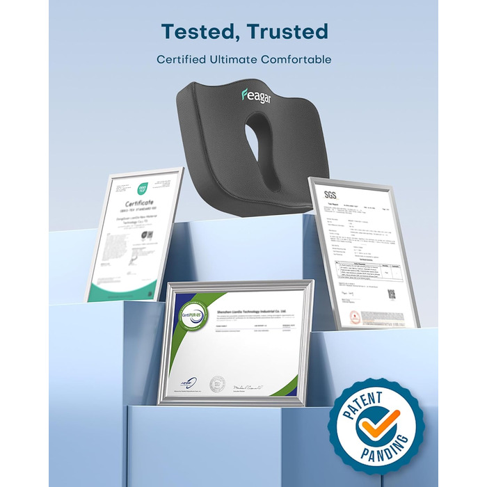 Ортопедична подушка для сидіння Feagar з Memory Foam, ергономічна подушка для офісного крісла, візка, автокрісла, для спини, чорна