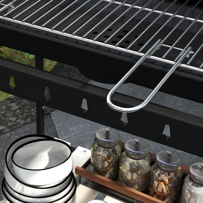 Дров'яний гриль Outsunny з металу BBQ Smoker на колесах, регульована по висоті решітка для гриля, полиця для дров, мобільний гриль-візок, вугільний гриль, гриль для барбекю, кемпінгу, тераси, 103x47x95 см | Aosom
