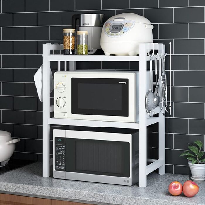 Розширювана полиця для мікрохвильової печі, органайзер для кухні, підставка для повітряної фритюрниці, 3 яруси (чорний/білий)