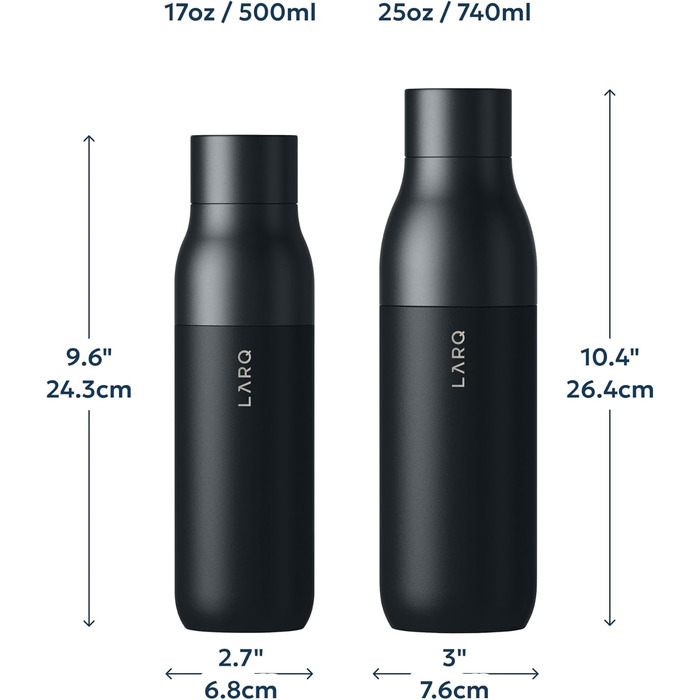 Пляшка для води LARQ PureVis 740 мл Obsidian Black: самоочисна, з нержавіючої сталі, зберігає температуру, BPA-free