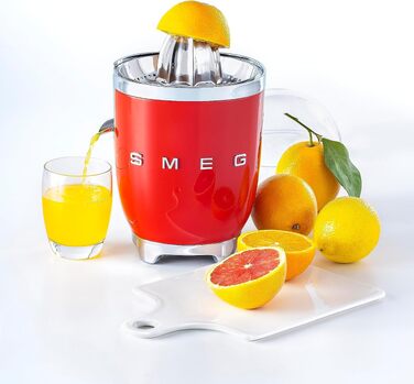 Електрична соковижималка для цитрусових Smeg CJF01PGEU, ручний прес, універсальний конус, 70 Вт, червона
