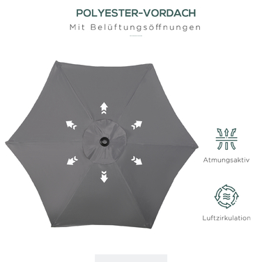 Outsunny Parasol Ø196 cm, Rotating Parasol with Tilt Function, Hexagonal Balcony Parasol Beach Parasol Windproof Stable Market Parasol Crank Parasol Sun Protection for Beach Balcony Garden, Dark Grey | Aosom