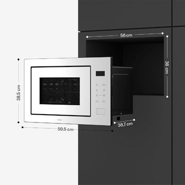 Вбудована мікрохвильова піч Klarstein Velaire 60 см з грилем – 25L, 850W, 8 програм, сенсорне управління, нержавіюча сталь, таймер, білий колір