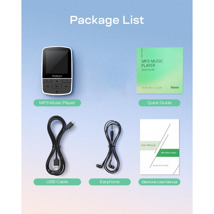 MP3-плеєр YOTON з Bluetooth 5.2, Hi-Fi звук, FM-радіо, диктофон, регулятор гучності, навушники, підтримка SD до 128 ГБ (Білий)