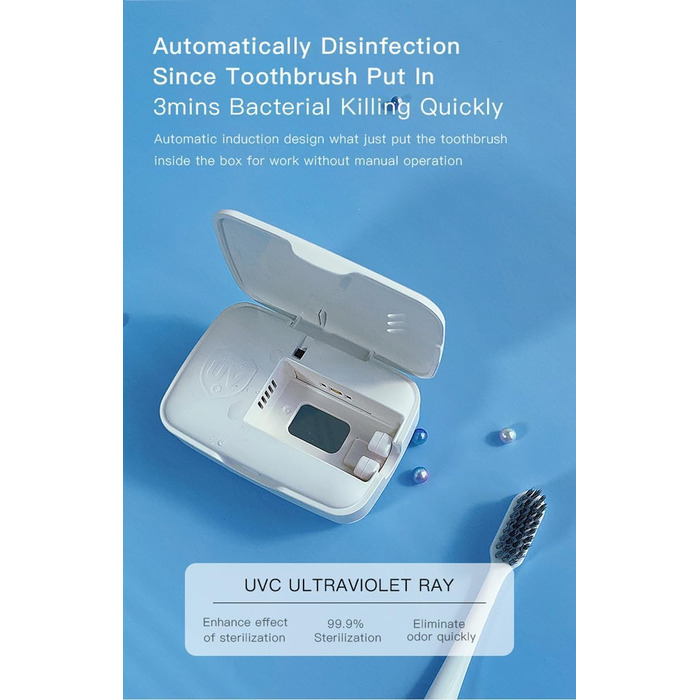 TKMARS Toothbrush Sterilizer with UV Light, Toothbrush Holder, Wall-Mounted, 99.9% Sterilization Rate, Dryable, Suitable for Travel and Family Use