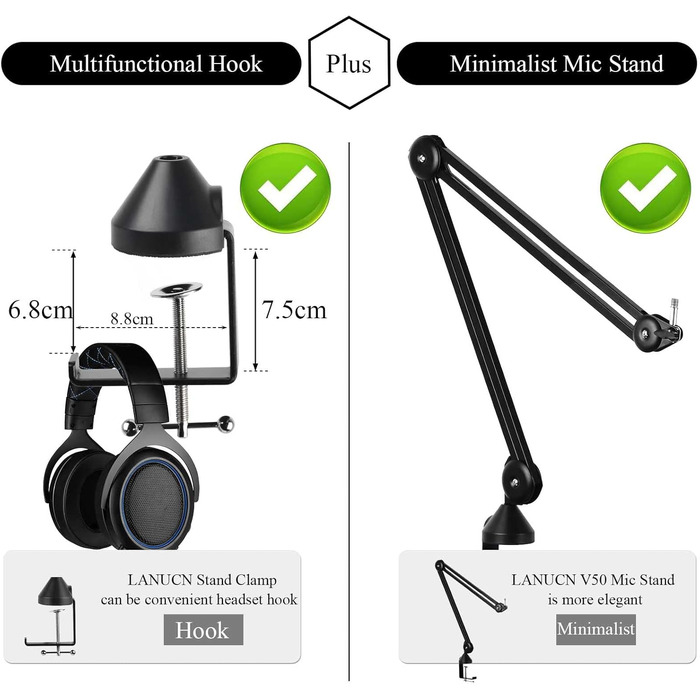 Підставка для мікрофона Mikrofon Arm V50 2-го покоління: анти-вібраційна кріплення для Yeti Snowball та інших мікрофонів