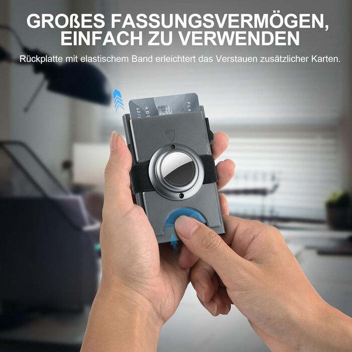 Чоловічий гаманець TOYFID з відділом для AirTag, 12 слотів для карток, відділення для паперових грошей, RFID захист, швидкодіюча кнопка виштовхування, алюміній, сірий