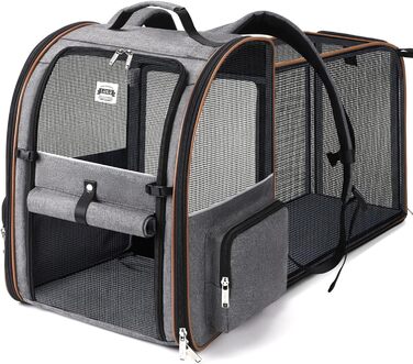 Розширюваний рюкзак для кота/собаки, до 8 кг, сірий. Рюкзак-переноска для тварин з безпечною шнуркою та підстилкою, 32 x 28 x 42 см