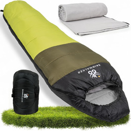 Спальний мішок SKINWALKER 3-4 сезони з знімним флісовим вкладишем, ультралегкий (-1600г), для кемпінгу та походів, м'який, зелений