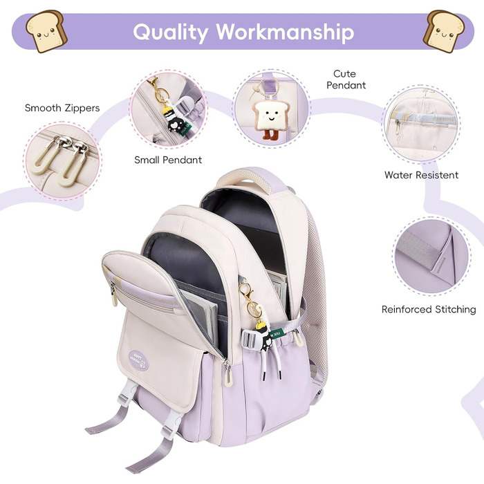 Шкільний рюкзак Tanou для дівчаток-підлітків, набір шкільних сумок з сумкою через плече та пеналом, дитячий рюкзак для школи, повсякденний, зелений (фіолетовий)