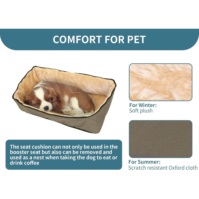 Автокрісло для собак Petsfit: зручне автокрісло для середніх та 2 маленьких собак, з миючим матеріалом, ременями безпеки та кишенькою для зберігання (L, Коричневий)