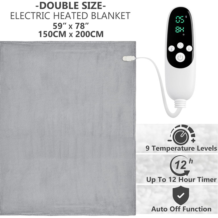 Електрична ковдра Kingsize König EU, м'яка Sherpa Fleecedecke, 230x265 см, 9 режимів нагріву, таймер 12 годин, тепла ковдра-плед, подарунок