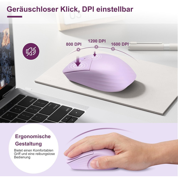 Механічна клавіатура та миша Leadsail FA98 бездротове комплект QWERTZ, 98 клавіш, клавіші Red, 1600 DPI, для Windows/MacOS/PC/Laptop (Лавандовий)