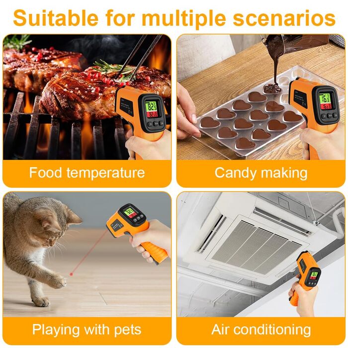 Інфрачервоний термометр HOTUT, безконтактний лазерний пістолет для вимірювання температури -58°F~1022°F (-50°C~550°C), з термометром для м'яса, для приготування їжі/барбекю/промисловості, НЕ для вимірювання температури тіла людини