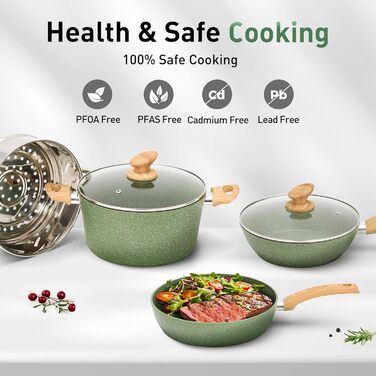 Набір посуду Kitchen Academy 30 предметів для індукційних плит: антипригарне покриття, зелений, безпечний