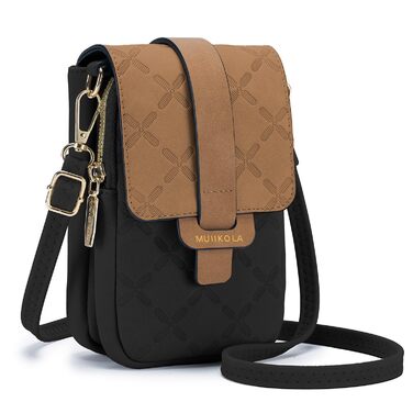 Сумка-органайзер на шию MUIIKOLA з RFID-захистом для телефону, велика місткість, екошкіра, чорно-коричнева
