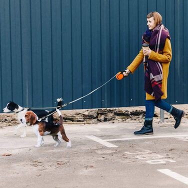 KOOLTAIL Double Dog Leash - Retractable 4.8m for Two Dogs Up to 50kg - Durable, Tangle-Free, with Brake