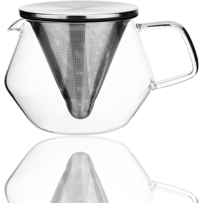 Kinto Unitea One Touch Teapot made of Stainless Steel, heat-resistant Glass Teapot with Stainless Steel Infuser in Lid (Japan Import) (600ml, Silver)