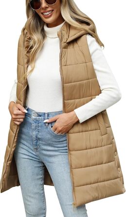 Дамський пуховик Yuongirl, довгий, з капюшоном, теплий, для осені/зими, розмір XXL (Хакі)