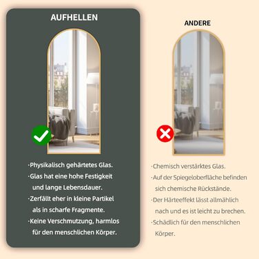Aufhellender Standspiegel mit Metallrahmen (140x40cm & 180x80cm Optionen)