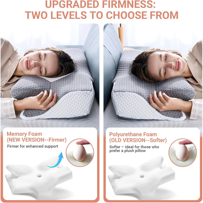 Ортопедична подушка Elviros Memory Foam, ергономічна подушка для шиї, 64x(11,5/13)x40 см (сіра)