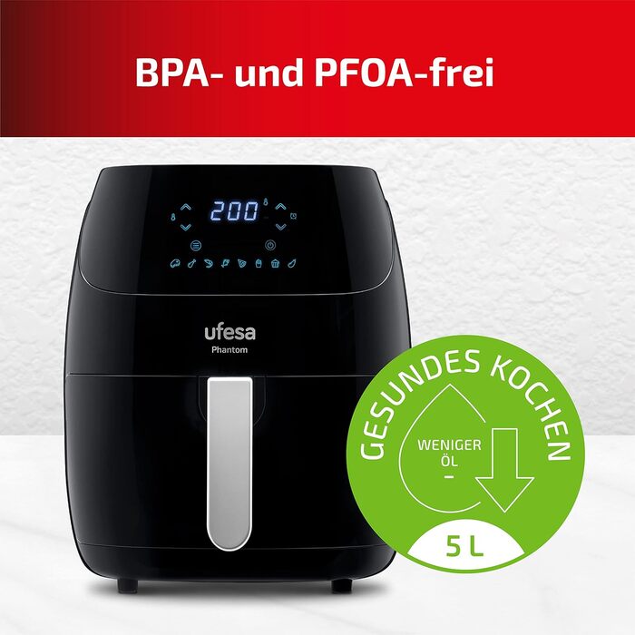 Фритюрниця Ufesa Phantom AF5000 з гарячим повітрям, 5л, з Wi-Fi, LED-дисплеєм, 1500W, ексклюзив Amazon
