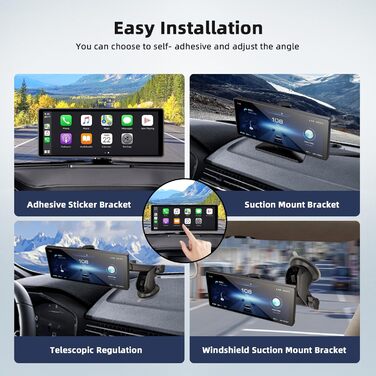 10.26-дюймовий бездротовий дисплей CarPlay/Android Auto для авто з 4K відеореєстратором, 1080P камерою заднього виду, GPS, Bluetooth, FM, 64 ГБ, підтримка Siri/Google Assistant, Mirror Link