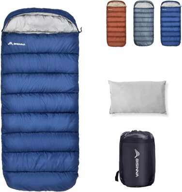 BISINNA XXL Sleeping Bag for Adults - 3-4 Season Warm Camping Sleeping Bag - Wide Plus Size Outdoor Sleeping Bag (Blue, 1.5kg Right Zipper)