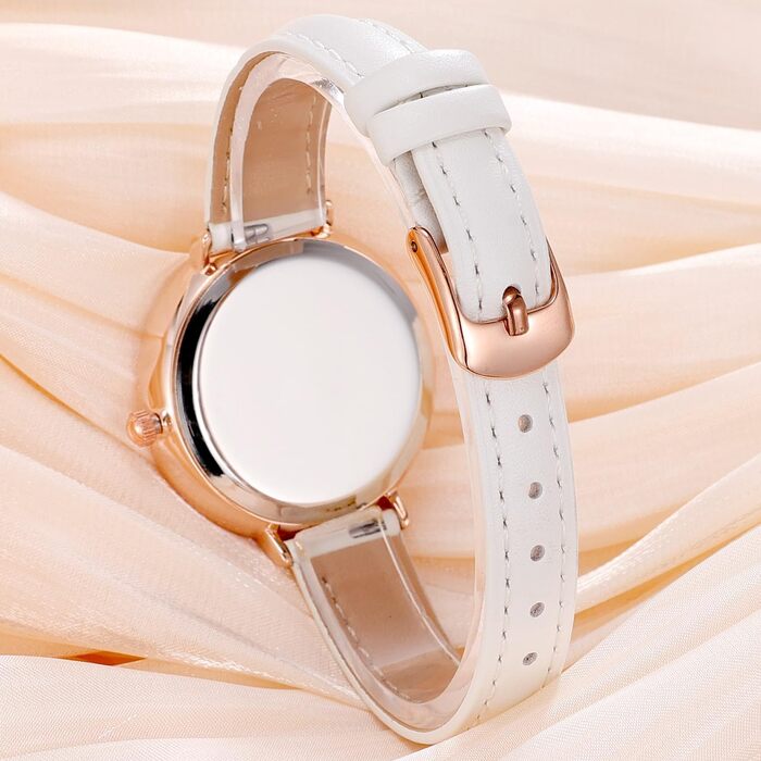 Жіночий класичний кварцовий годинник NUOVO Rose Gold з білим шкіряним ремінцем та кристалами на безелі