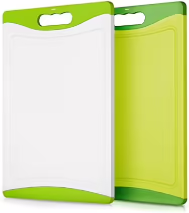 Cutting board, double-sided, BPA-free, antibacterial plastic kitchen boards, dishwasher-safe breakfast boards, chopping boards, antibacterial, juice groove & handle, colorful (Green + light green, 36*24*1cm)