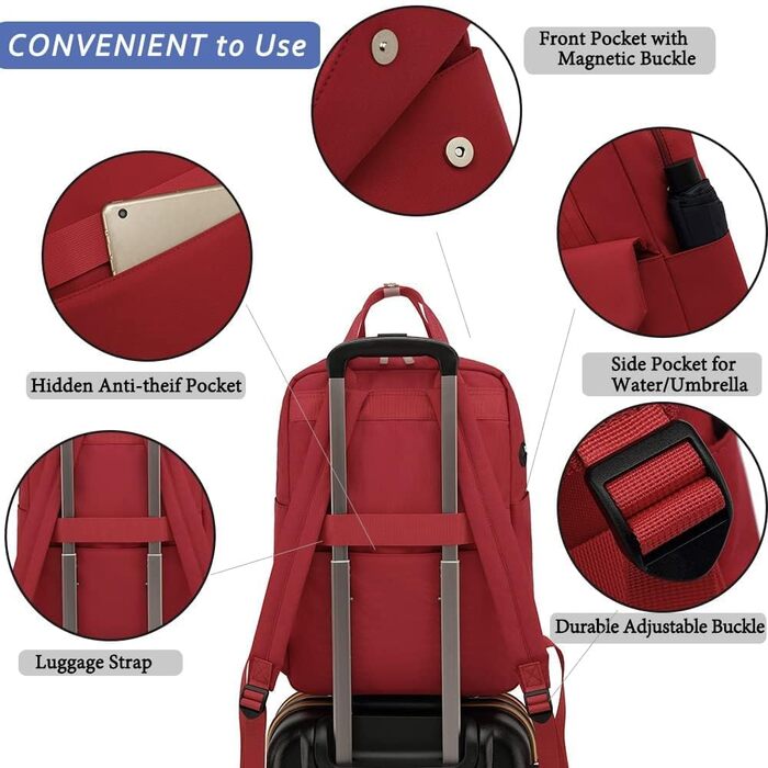 Рюкзак FUXINGYAO для жінок з відділенням для ноутбука 15.6 дюймів, антикрадійний, 23L (Червоний)