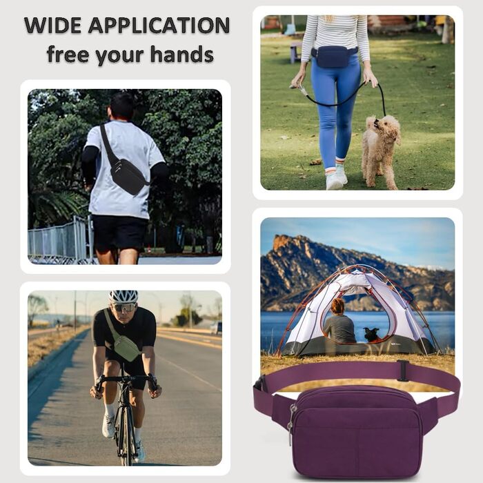 Поясна сумка на пояс для чоловіків та жінок, спортивна, для подорожей, прогулянок з собакою, на відкритий простір (фіолетовий)