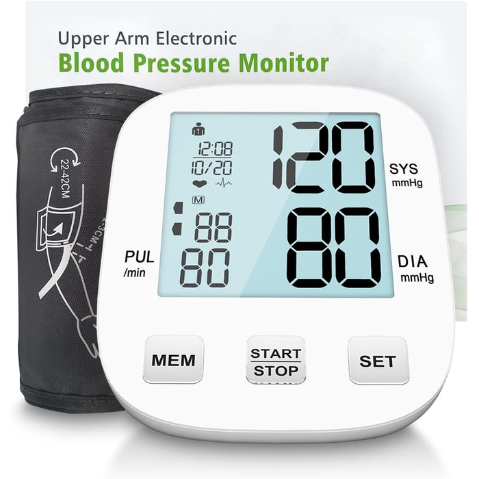 Тонометр на плече BP Blutdruckmessgerät: цифровий тонометр з регульованою великою манжетою 22-42 см, HOLFENRY тонометр на зап'ястя для дорослих та літніх людей