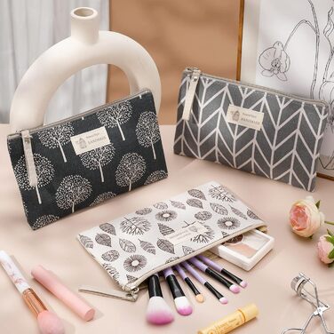 3 косметичні сумки з канвасу, органайзери для макіяжу, дорожні косметички для жінок, набір 3 шт. (Натуральний стиль)