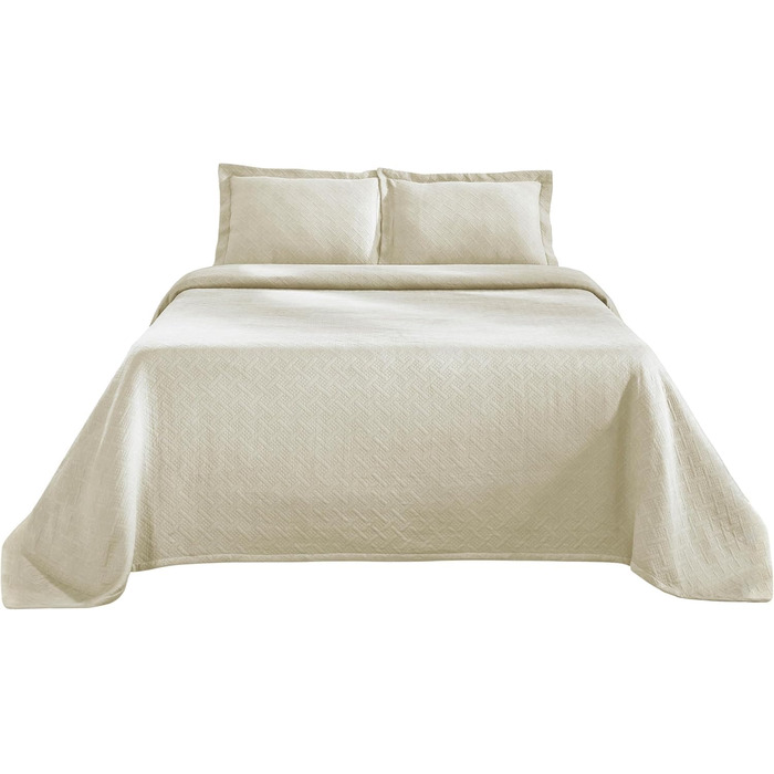 Покривало на ліжко з наволочками з бавовни, повний розмір (Twin, слонова кістка)