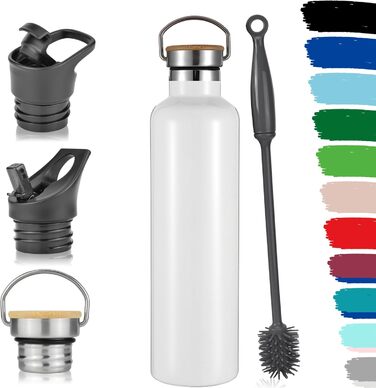 Фляга Milu з нержавіючої сталі 350мл, 500мл, 750мл, 1000мл (+3 кришки) Термос з трубочкою, ізольована пляшка для води для дітей, дорослих, у дорогу, не протікає (Оливковий, 350мл) Оливковий (1000 мл, Білий)