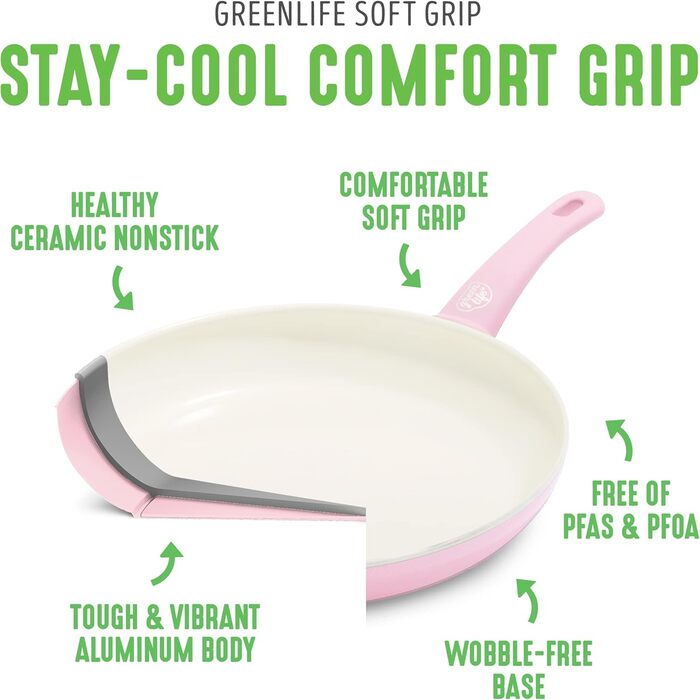 Набір сковорідок GreenLife, керамічне покриття, антипригарні, 20.3 см, 25.4 см, 30.5 см, рожевий
