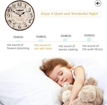 Toudorp 14 Inch Wall Clock Wooden French Country Style Quiet Wall Clock Easy to Read Battery Powered Home Decorative Retro Wall Clock