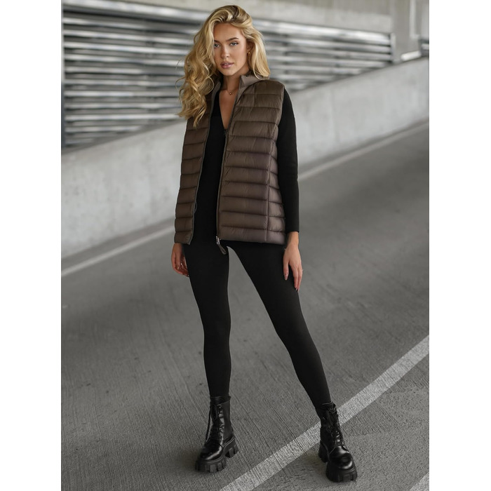 Жіноча степна жилетка OZONEE з капюшоном, без рукавів, спортивна, тепла, для осені/весни, довга, Outdoor, 777/1765KA (S, Коричневий/Сірий)