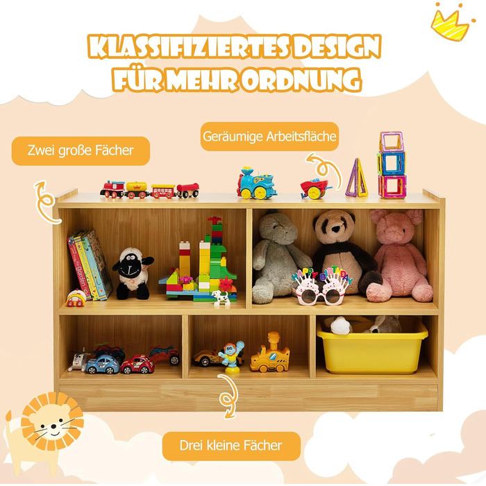 DREAMADE Kids Bookshelf, Toy Storage Bookshelf for Children, Toy Shelf for Children's Room, Playroom and Kindergarten, 111 x 30 x 61.5 cm (Light Natural)