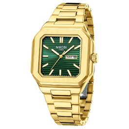 Годинник чоловічий NIBOSI: кварцовий, з нержавіючої сталі, мілітарі, квадратний, водонепроникний, бізнес-стиль, класичний, дизайнерський (золотий, зелений)