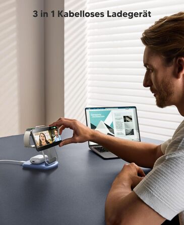 Підставка для зарядки MagSafe 3-в-1 для iPhone 17/16/15/14/13/12 Pro Max/Air/Plus/Pro та Apple Watch 10/9, AirPods 3/2/Pro (блакитна)