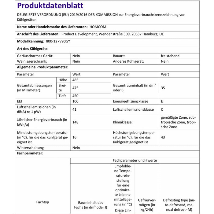 Mini морозильна камера HOMCOM 35 л, електрична, окремо стояча, сіра