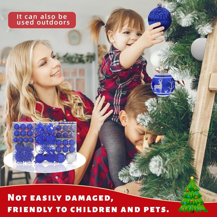 Набір прикрас для ялинки Aufun 108 шт. Преміум, пластикові кулі, верхівка, зірка, безпечні прикраси, ялинкові кулі, багаторазові, декор (шампань) (блакитний/срібний)