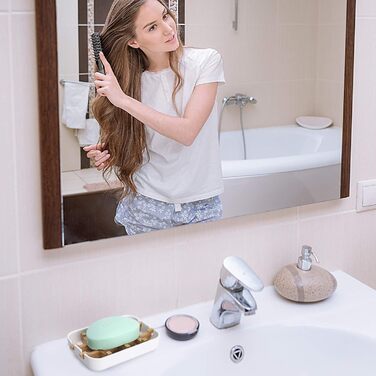 Сумка для мила з бамбука та дерева Fufengz з дренажем для ванної кімнати, чорна