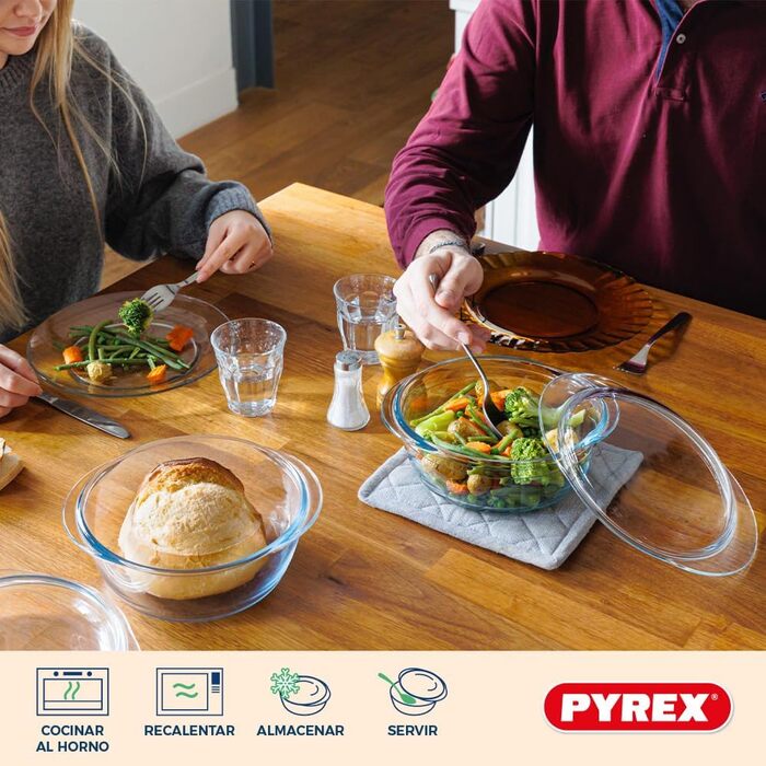 Набір Pyrex 4-в-1: 2 жаростійкі каструлі 1,6 л і 2,3 л, боросилікатне скло, для духовки, мікрохвильовки, пароварки, посудомийки