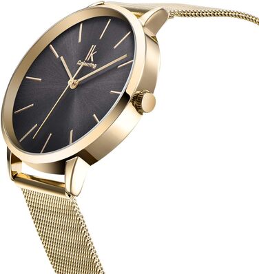 Жіночий годинник Alienwork IK Minimalist, ультратонкий, сітчасте браслет (Золото / Сірий / Золоте сітчасте браслет)