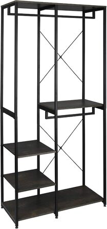 WOLTU Clothes Rack Wardrobe Clothes Rail Laundry Rack with Shelf Shoe Rack made of Wood and Steel, Hanging Shelf, White + Light Oak (Black+Rust Color)