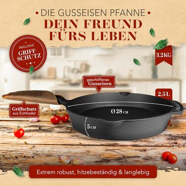 Чавунна сковорода Krustenzauber 28 см для індукції з інструкцією та кулінарною книгою - шліфована чавунна пательня