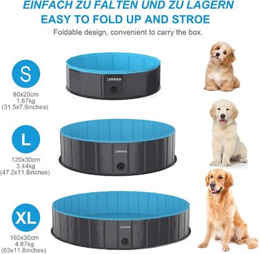Dog Pool for Large Dogs, Foldable Swimming Pool Splash Pool Dog, Portable PVC Dog Pool Bathtub Dog Swimming Pool for Large Small Dogs, Light Blue, 80 x 20 cm